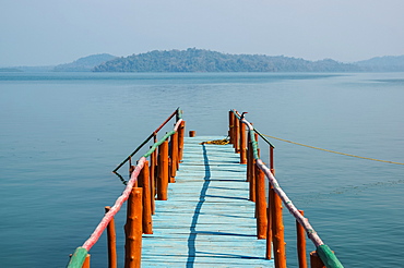 A dock leading out to the tranquil waters in the Bay of Bengal, Andaman Islands, India