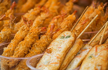 Deep-fried seafood for sale on Kulangsu Island, Xiamen, Fujian, China