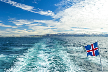 Looking back to mainland from ferry to Westman Islands, Iceland