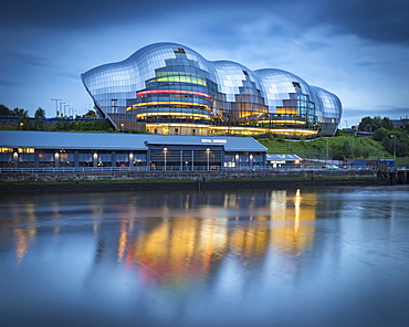 Sage Gateshead concert hall reflections in the River Tyne, Gateshead, Tyne and Wear, England