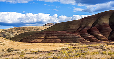 Colourful layers of minerals are exposed at John Day Fossil Beds National Monument. No grass grows on the Painted Hills Unit, Mitchell, Oregon, United States of America