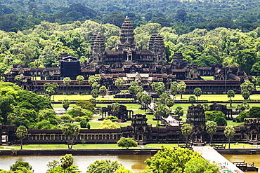 Aerial view of Angkor Wat, as seen from a hot air balloon, Siem Reap, Cambodia