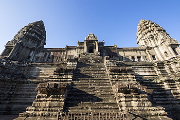 Towers of the central block of Angkor Wat, as seen from the second level, Siem Reap, Cambodia