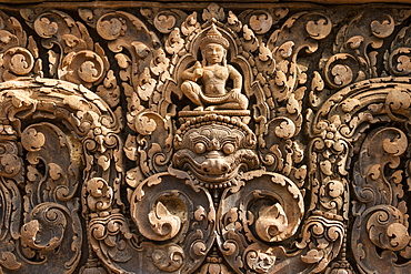 Bas-relief of Shiva mounted on Kala in Banteay Srei, Angkor, Siem Reap, Cambodia