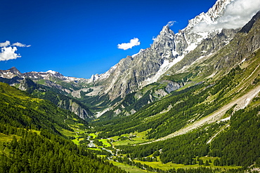 Mont Blanc Massif with Italian Val Ferret, Alps, La Vachey, Aosta Valley, Italy