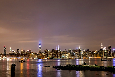 Manhattan skyline at night seen from Williamsburg, Brooklyn, New York, United States of America