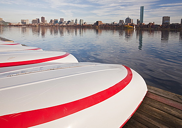 Boats at MIT Boathouse, Charles River, Boston, Suffolk County, Massachusetts, USA