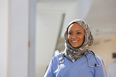 Close-up of a Muslim female nurse smiling