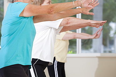 Senior people exercising in an exercising class