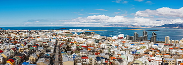 Panoramic view of Reykjavík, from the top of Hallgrimskirkja; Reykjavik, Iceland