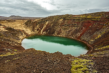 Kerid crater, a volcanic crater lake located in the Grimsnes area; Iceland