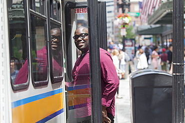 Man with ADHD getting on the bus