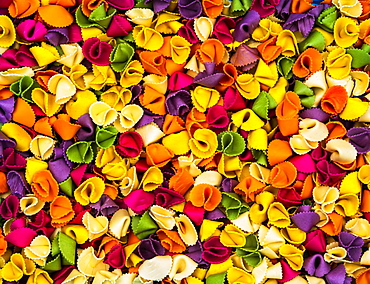 Multi-coloured farfalle pasta