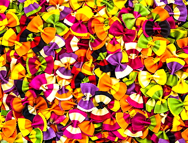 Multi-coloured farfalle pasta