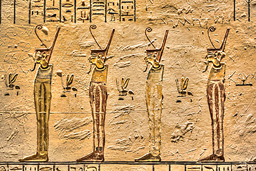 Relief of Pharaohs, Tomb of Ramses V & VI, KV9, Valley of the Kings, UNESCO World Heritage Site; Luxor, Egypt