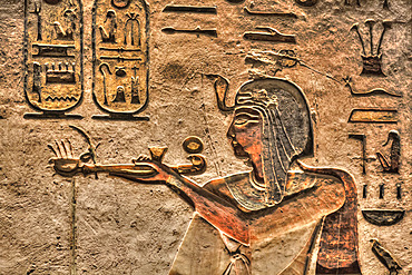 Relief of the Pharaoh, Tomb of Ramses III, KV #11, Valley of the Kings, UNESCO World Heritage Site; Luxor, Egypt