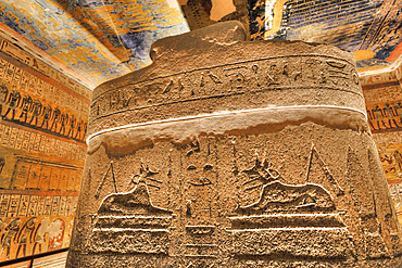 Sarcophagus in Burial Chamber, Tomb of Ramses IV, KV2, Valley of the Kings, UNESCO World Heritage Site; Luxor, Egypt