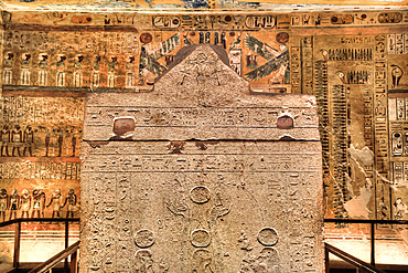 Sarcophagus in Burial Chamber, Tomb of Ramses IV, KV2, Valley of the Kings, UNESCO World Heritage Site; Luxor, Egypt