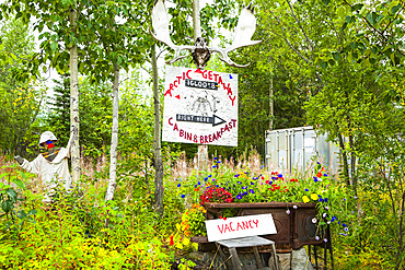 Arctic Getaway Bed and Breakfast Signage, Arctic Alaska in autumn; Wiseman, Alaska, United States of America