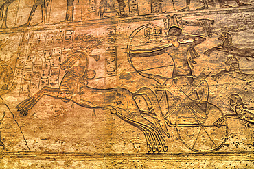 Ramesses II in Chariot, Sunken Relief, Hypostyle Hall, Ramesses II Temple, UNESCO World Heritage Site; Abu Simbel, Egypt