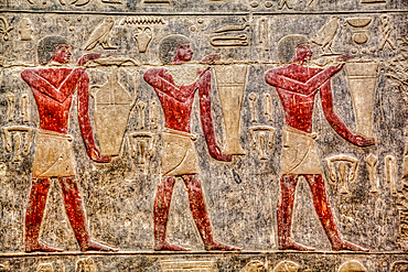 Reliefs, Mastaba of Kagemni, Necropolis of Saqqara, UNESCO World Heritage Site; Saqqara, Egypt