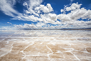 Salar de Uyuni, the world's largest salt flat, during the wet season (December-February); Potosi Department, Bolivia