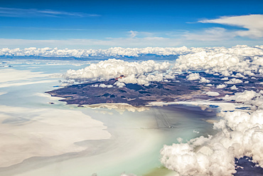 Aerial view of Salar de Uyuni, the world's largest salt flat; Potosi Department, Bolivia