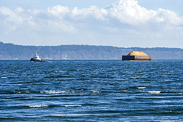 Barge and tugboat viewed from Marrowstone Island; Washington, United States of America