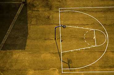 Aerial view of empty basketball court; Calais, Pas de Calais, France