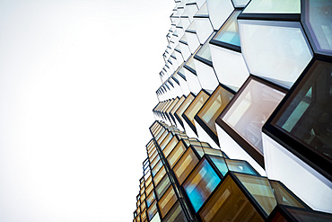 Abstract wide low angle details of windows, Harpa Concert Hall and Conference Centre; Reykjavik, Reykjavik, Iceland