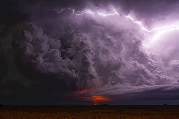 Amazing clouds over the landscape of the American mid-west as supercell thunderstorms develop; Nebraska, United States of America