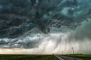 Amazing clouds over the landscape of the American mid-west as supercell thunderstorms develop; Nebraska, United States of America