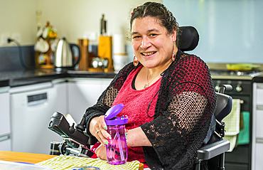 Maori woman with Cerebral Palsy in a wheelchair; Wellington, New Zealand