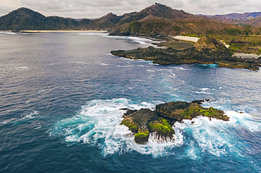 Drone view for sunset at Pantai Semeti; Lombok Tengah, West Nusa Tenggara, Indonesia