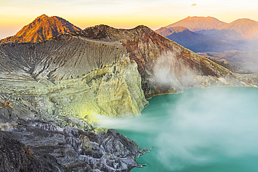 Sunrise at Ijen Volcano crater; East Java, Java, Indonesia