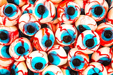 Colourful pile of eyeball gummy candies; Studio