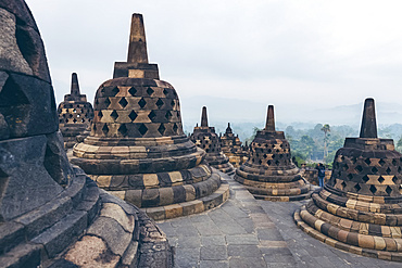 Stupas of Borobudur Temple; Yogyakarta, Indonesia