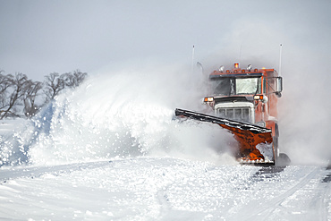 Snow plough moving fresh snow; Sault St. Marie, Michigan, United States of America