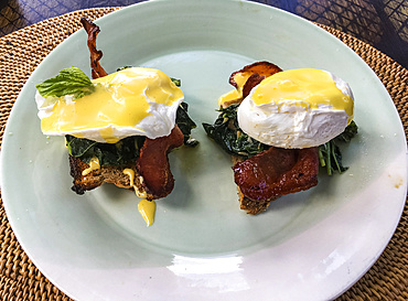 Eggs Benedict served at Villa Nilaya; Mendira, Bali, Indonesia