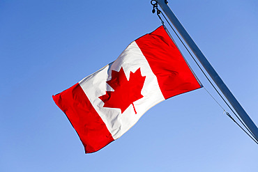 Canadian Flag on Ferry, Inside Passage, British Columbia, Canada