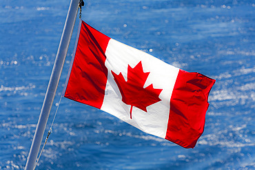 Canadian Flag on Ferry, Inside Passage, British Columbia, Canada