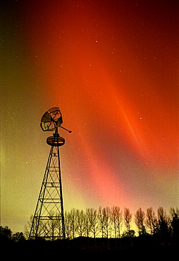 Northern Lights And Windmill
