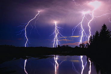 Lightning Storm Over A Lake