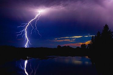 Lightning Storm Over A Lake