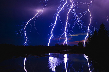 Lightning Storm Over A Lake