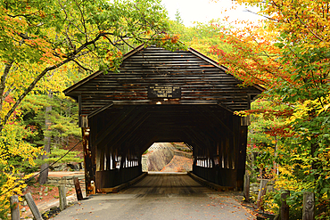 A fall view of the Albany covered bridge, built in 1858, New Hampshire., Albany Covered Bridge, White Mountain National Forest, New Hampshire