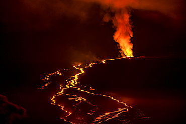 Fiery Lava flow of the 2022 eruption of Mauna Loa Volcano (Moku‘āweoweo, the world's largest active volcano) on the Big Island of Hawaii, Island of Hawaii, Hawaii, United States of America