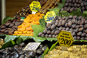 Dried fruits and nuts for sale at the Spice Market, Fatih, Istanbul, Turkey