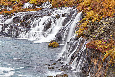 Hraunfosser Falls and the Hvita River, near Reykholt, west Iceland, Iceland