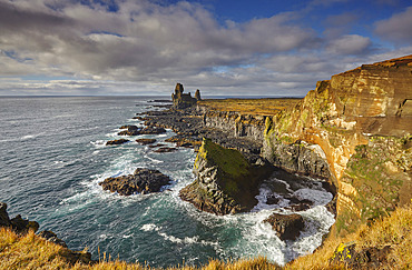 Rocks of Londranger in Snaefellsjokull National Park, Snaefellsnes peninsula, west coast of Iceland, Iceland